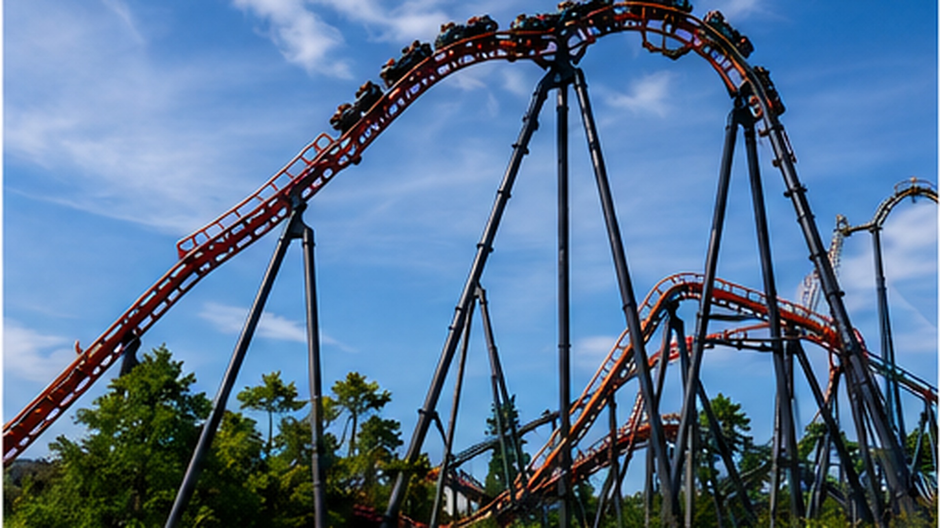 A roller coaster at an amusement park